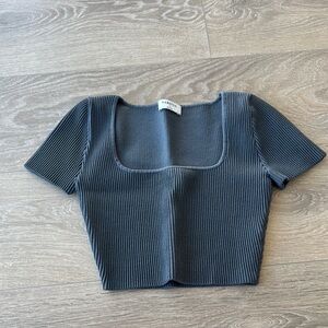 Ribbed Square Neck Top in Gray by Aritzia